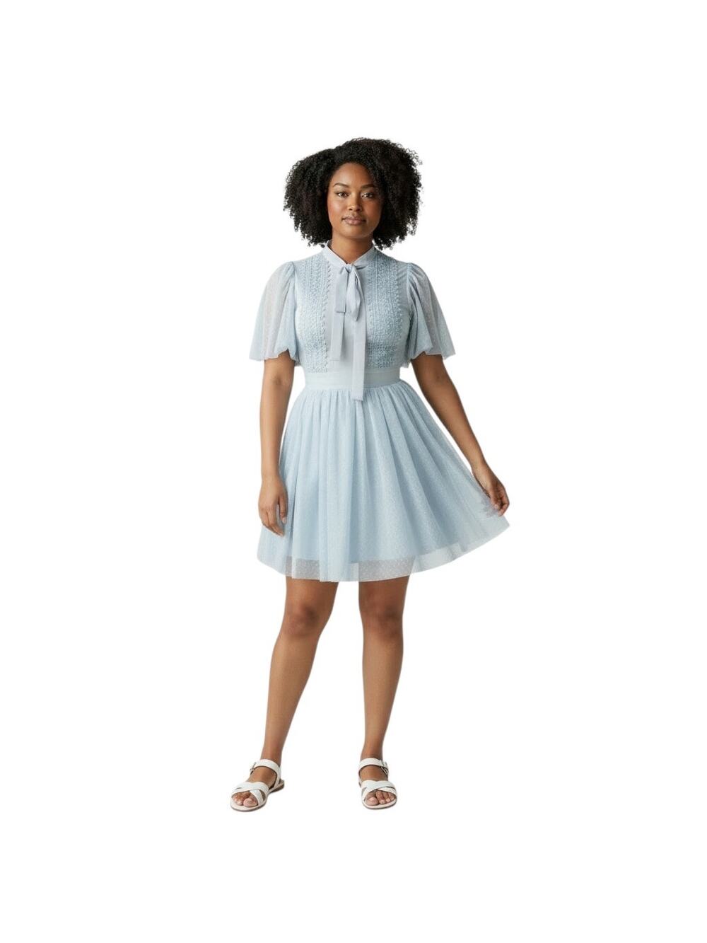 Ivy City NWT Kate Blue Polka Dot Flutter Sleeve Chiffon Dress-size 3X